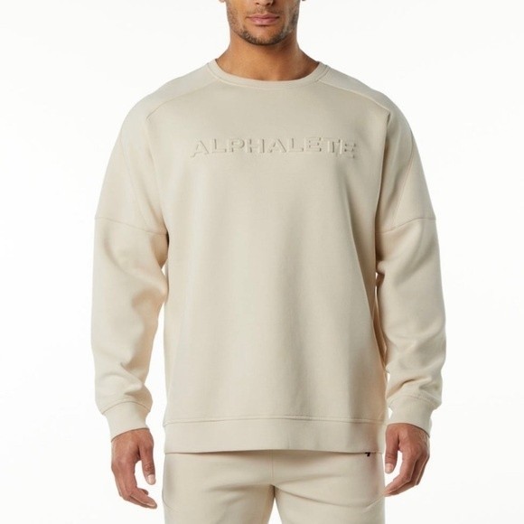 NWT ALPHALETE MEN’S ELMTS LONG SLEEVE KNIT PULLOVER TAN VARIOUS SIZES S,M,L,XL - Picture 1 of 6